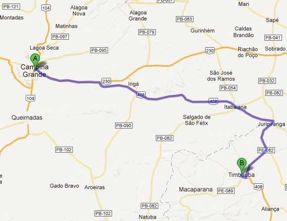Chegando em Timbaúba vindo de Campina Grande pela BR 230/408.